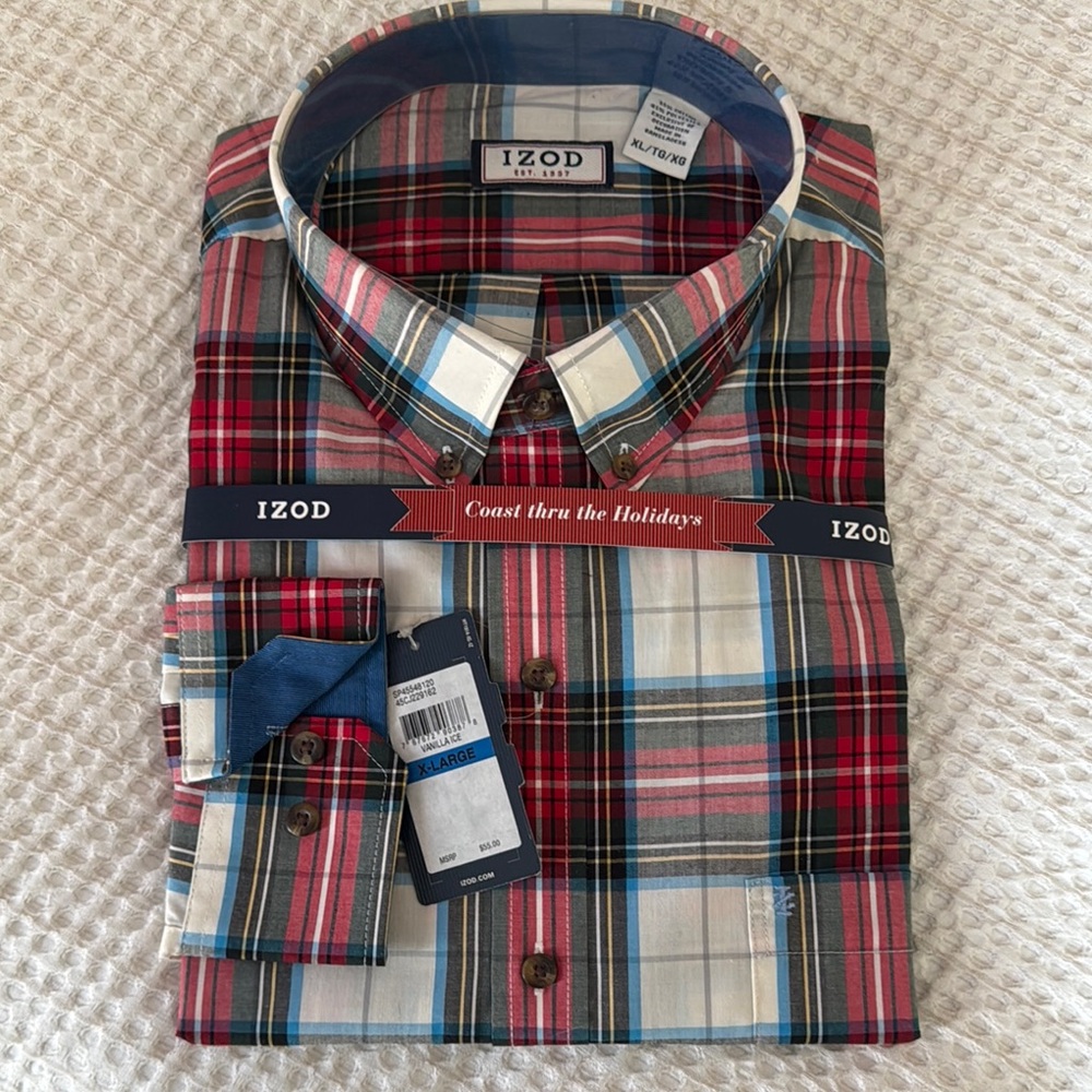 Izod Red and Blue Casual Button Down Shirt